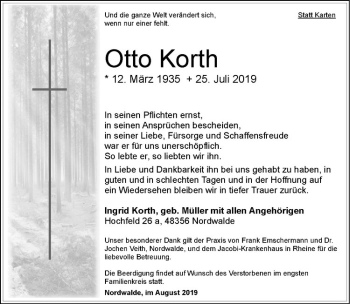 Anzeige von Otto Korth von Westfälische Nachrichten