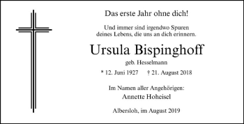 Anzeige von Ursula Bispinghoff von Westfälische Nachrichten