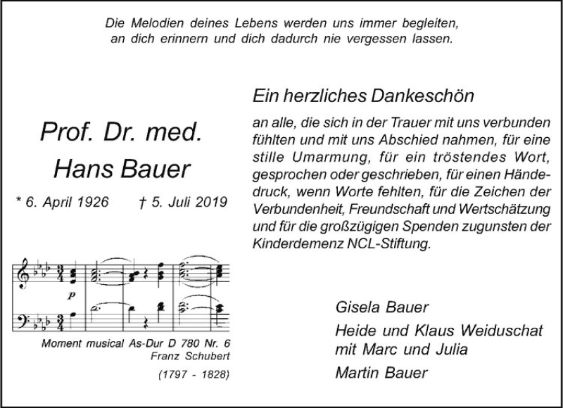  Traueranzeige für Hans Bauer vom 31.08.2019 aus Westfälische Nachrichten