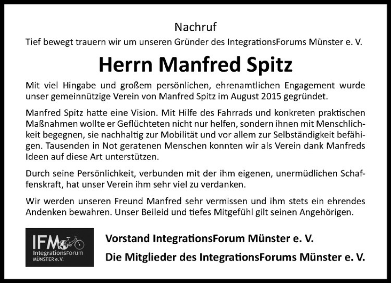  Traueranzeige für Manfred Spitz vom 31.07.2019 aus Westfälische Nachrichten