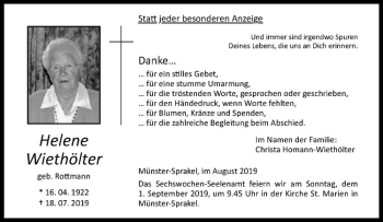Anzeige von Helene Wiethölter von Westfälische Nachrichten