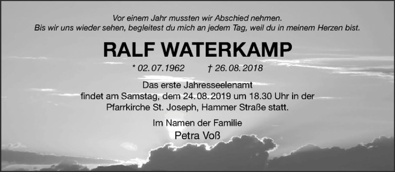  Traueranzeige für Ralf Waterkamp vom 24.08.2019 aus Westfälische Nachrichten