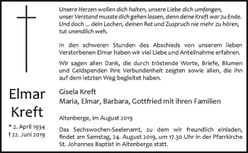 Anzeige von Elmar Kreft von Westfälische Nachrichten