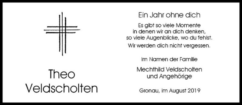  Traueranzeige für Theo Veldscholten vom 03.08.2019 aus Westfälische Nachrichten