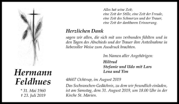 Anzeige von Hermann Feldhues von Westfälische Nachrichten