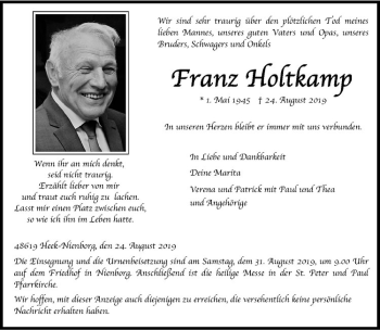 Anzeige von Franz Holtkamp von Westfälische Nachrichten