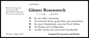 Anzeige von Günter Rosenstock von Westfälische Nachrichten