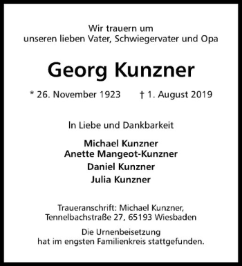 Anzeige von Georg Kunzner von Westfälische Nachrichten