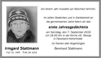 Anzeige von Irmgard Stattmann von Westfälische Nachrichten
