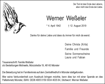 Anzeige von Werner Weßeler von Westfälische Nachrichten