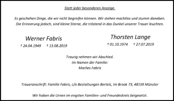 Anzeige von Thorsten Lange von Westfälische Nachrichten