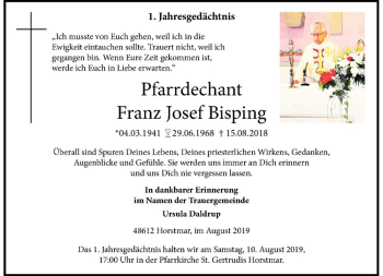 Anzeige von Franz Josef Bisping von Westfälische Nachrichten