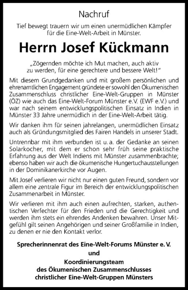  Traueranzeige für Josef Kückmann vom 23.08.2019 aus Westfälische Nachrichten
