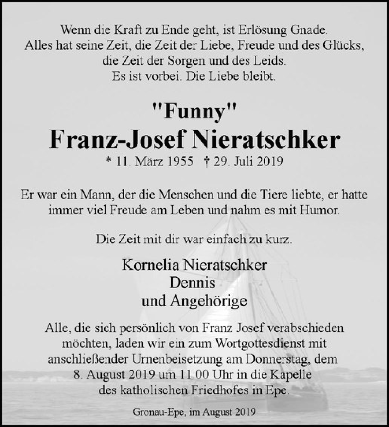  Traueranzeige für Franz-Josef Nieratschker vom 03.08.2019 aus Westfälische Nachrichten