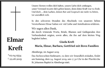 Anzeige von Elmar Kreft von Westfälische Nachrichten