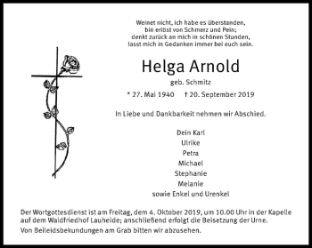 Anzeige von Helga Arnold von Westfälische Nachrichten