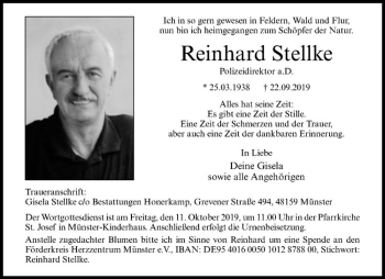 Anzeige von Reinhard Stellke von Westfälische Nachrichten