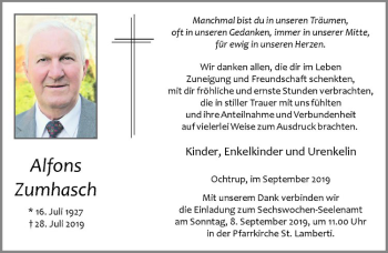 Anzeige von Alfons Zumhasch von Westfälische Nachrichten