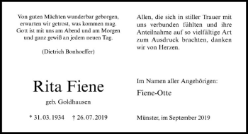 Anzeige von Rita Fiene von Westfälische Nachrichten