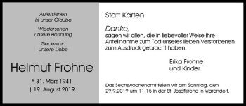 Anzeige von Helmut Frohne von Westfälische Nachrichten