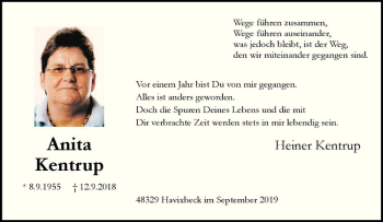 Anzeige von Anita Kentrup von Westfälische Nachrichten