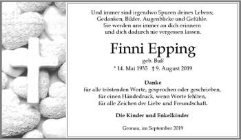 Anzeige von Finni Epping von Westfälische Nachrichten