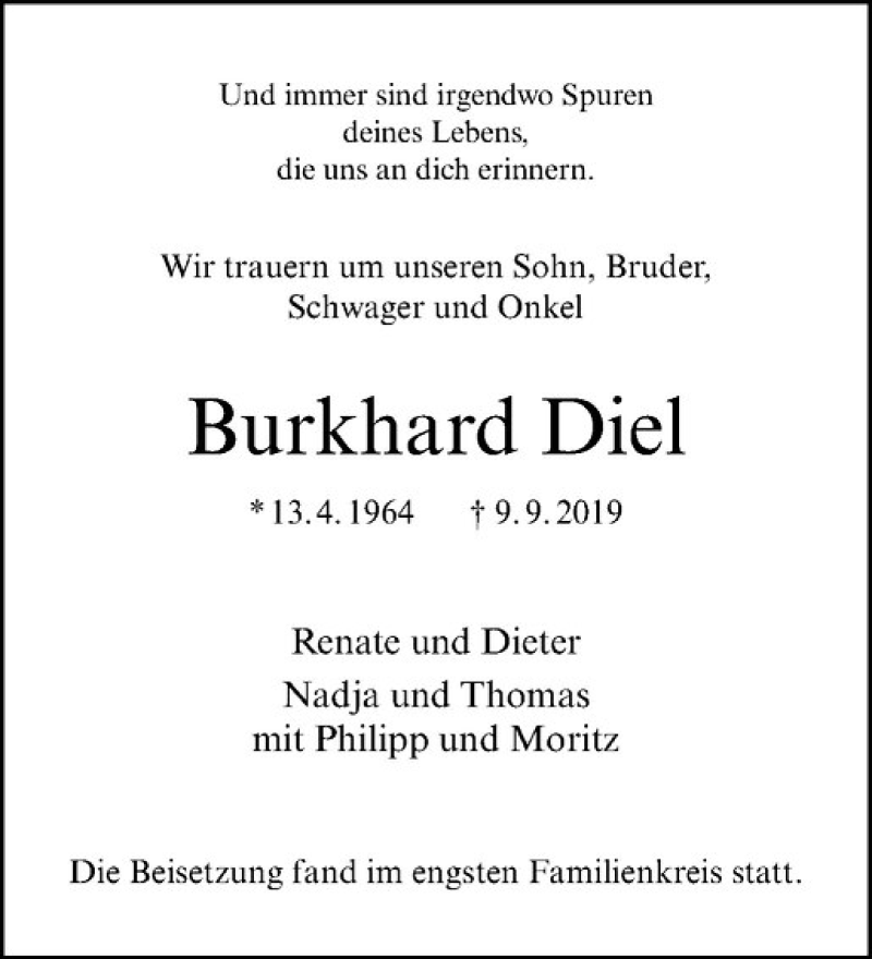  Traueranzeige für Burkhard Diel vom 28.09.2019 aus Westfälische Nachrichten