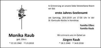 Anzeige von Monika Raub von Westfälische Nachrichten