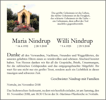 Anzeige von Maria Nindrup von Westfälische Nachrichten