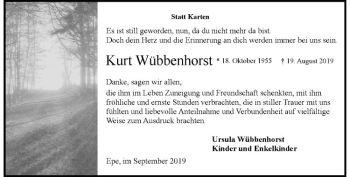 Anzeige von Kurt Wübbenhorst von Westfälische Nachrichten