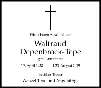 Anzeige von Waltraud Depenbrock-Tepe von Westfälische Nachrichten