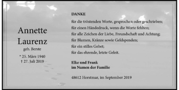 Anzeige von Annette Laurenz von Westfälische Nachrichten