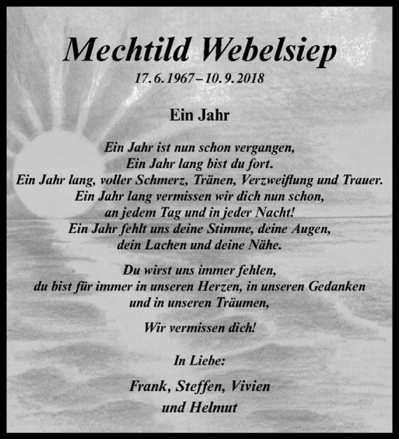 Traueranzeige für Mechtild Webelsiep vom 07.09.2019 aus Westfälische Nachrichten