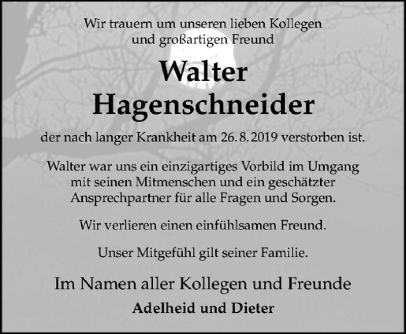  Traueranzeige für Walter Hagenschneider vom 14.09.2019 aus Westfälische Nachrichten