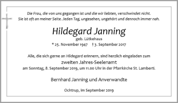Anzeige von Hildegard Janning von Westfälische Nachrichten
