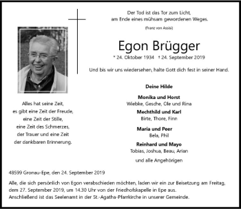 Anzeige von Egon Brügger von Westfälische Nachrichten