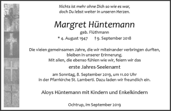 Anzeige von Margret Hüntemann von Westfälische Nachrichten