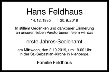 Anzeige von Hans Feldhaus von Westfälische Nachrichten