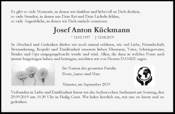 Anzeige von Josef Anton Kückmann von Westfälische Nachrichten