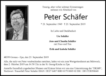 Anzeige von Peter Schäfer von Westfälische Nachrichten