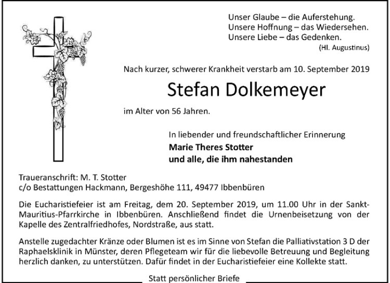  Traueranzeige für Stefan Dolkemeyer vom 19.09.2019 aus Westfälische Nachrichten