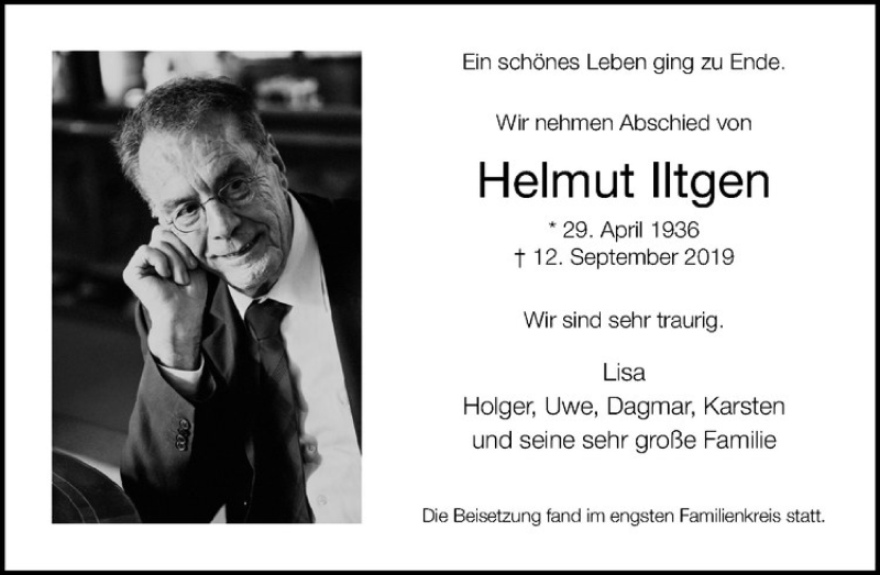  Traueranzeige für Helmut Iltgen vom 21.09.2019 aus Westfälische Nachrichten