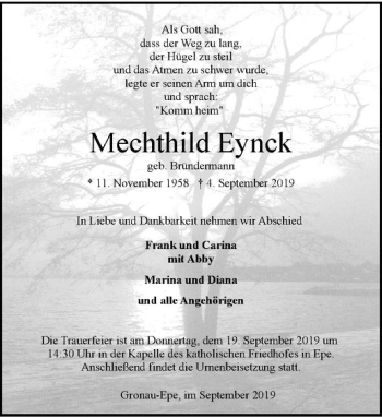 Anzeige von Mechthild Eynck von Westfälische Nachrichten