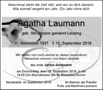 Anzeige von Agatha Laumann von Westfälische Nachrichten