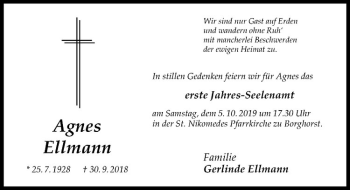 Anzeige von Agnes Ellmann von Westfälische Nachrichten