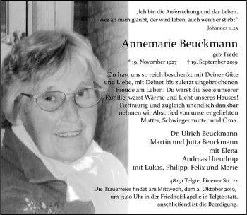 Anzeige von nnemarie Beuckmann von Westfälische Nachrichten