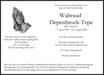 Anzeige von Waltraud Depenbrock-Tepe von Westfälische Nachrichten