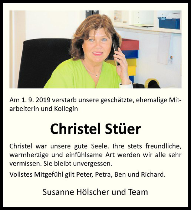  Traueranzeige für Christel Stüer vom 09.09.2019 aus Westfälische Nachrichten