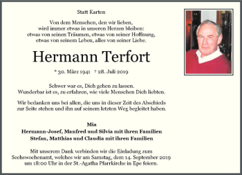 Anzeige von Hermann Terfort von Westfälische Nachrichten