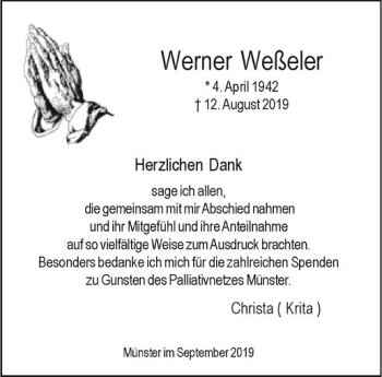 Anzeige von Werner Weßeler von Westfälische Nachrichten